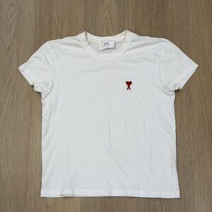 Ami Essential Cotton Tee with Burgundy Emblem